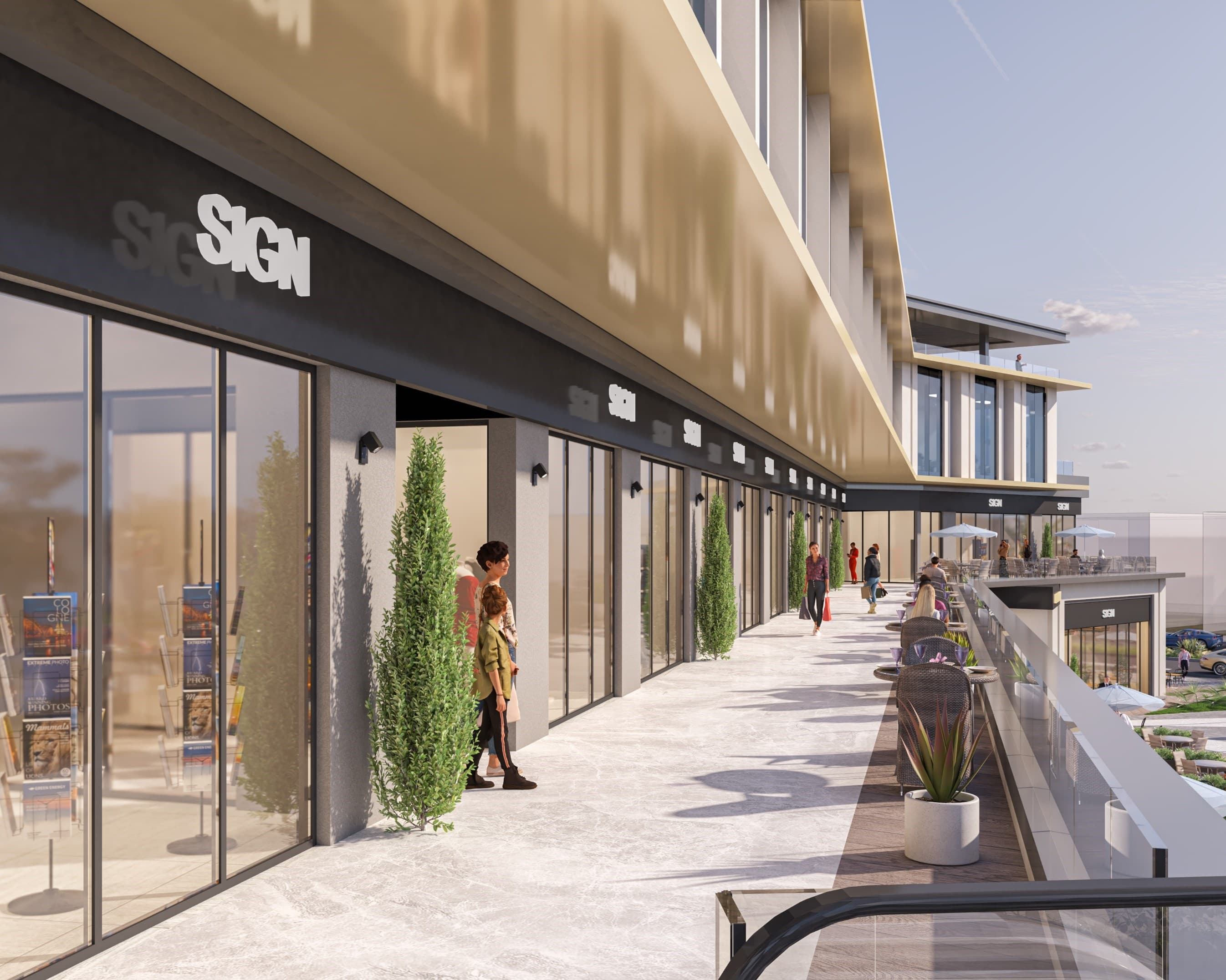 Architectural visualization: First-floor retail promenade